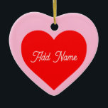 Ornamento De Cerâmica Romântico Vermelho Pastel Rosa Personalizado<br><div class="desc">Simples coração vermelho quente sobre fundo cor-de-rosa pastel. Ideia gráfica de decoração projetada. Forma estética comumente usada para representar amor, apoio, laços estreitos, amizade e admiração.</div>