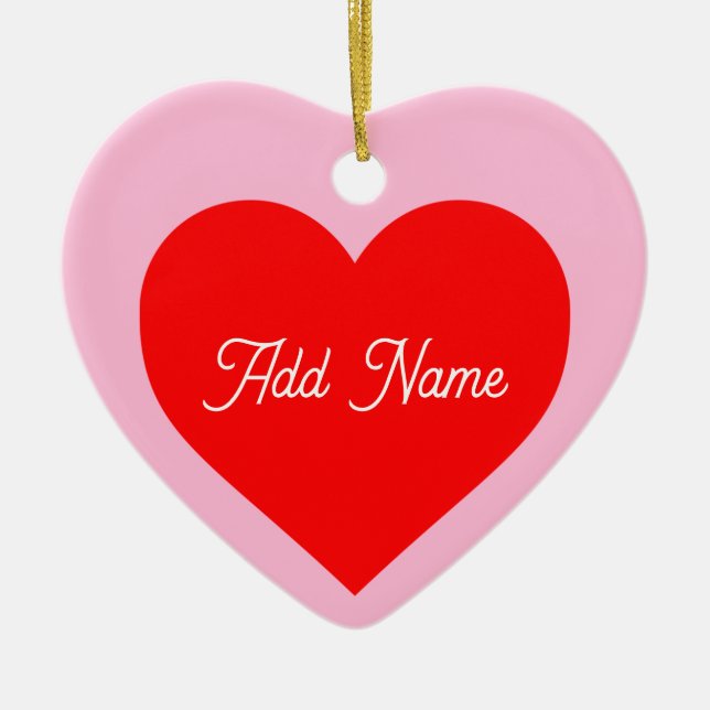 Ornamento De Cerâmica Romântico Vermelho Pastel Rosa Personalizado (Frente)