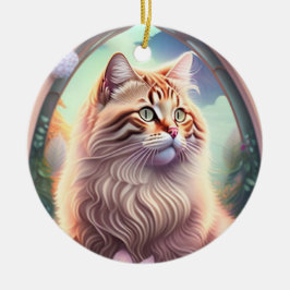 Ornamento De Cerâmica Romantik Katze mit Blumen