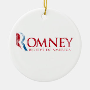 Ornamento De Cerâmica Romney - acredite em América (vermelha)