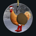 Ornamento De Cerâmica Rooster Laranja Funny Papai Noel<br><div class="desc">o pai natal ganhou uma galinha bonitinha como ajudante este ano - alegremente marchando com botas vermelhas e chapéu através da neve no inverno</div>