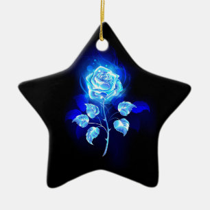 Ornamento De Cerâmica Rosa Azul Ardente