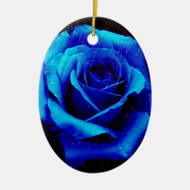 Ornamento De Cerâmica Rosa Azul Dramático (Frente)