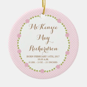 Ornamento De Cerâmica Rosa Birth Stats New Baby Girl