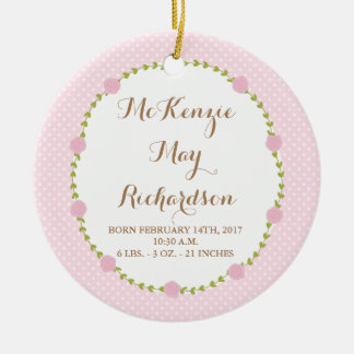 Ornamento De Cerâmica Rosa Birth Stats New Baby Girl