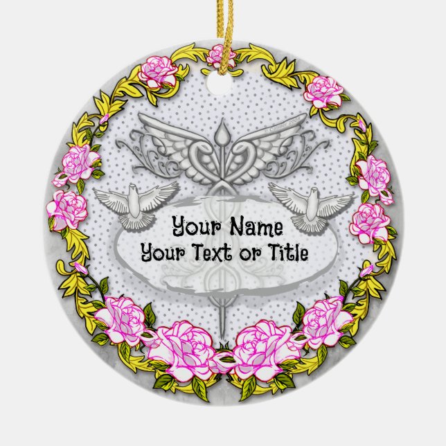 Ornamento De Cerâmica Rosa Caduceus (Frente)