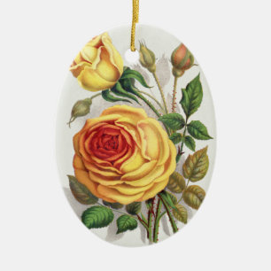 Ornamento De Cerâmica Rosa Crepuscular Vintage Amarela & Laranja Arte Bo