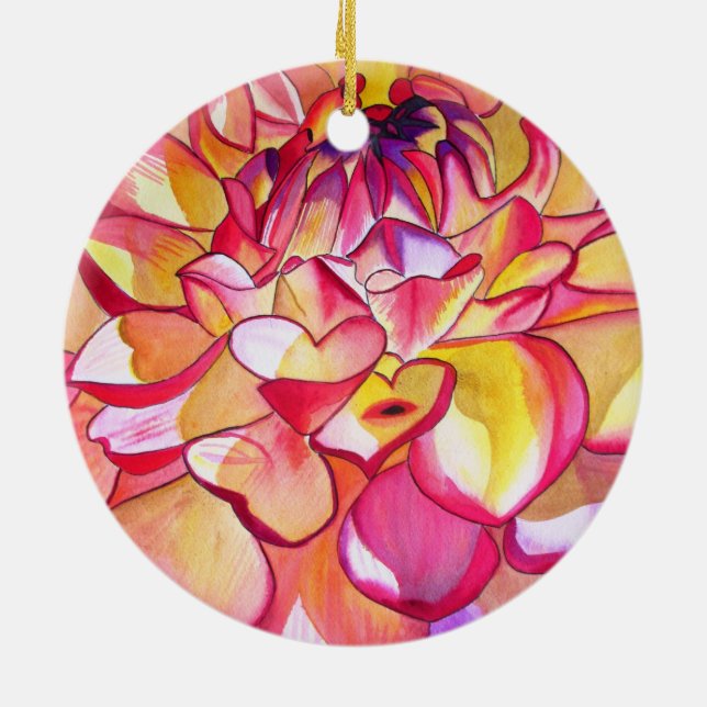 Ornamento De Cerâmica Rosa Dahlia flor aquarela (Traseira)