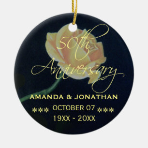 Ornamento De Cerâmica rosa de aniversário de casamento do Ouro 50º
