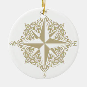Ornamento De Cerâmica Rosa de compasso tribal Dourado