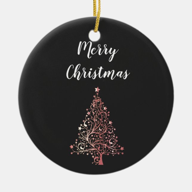 Ornamento De Cerâmica rosa de ouro elegante e moderno Merry (Frente)