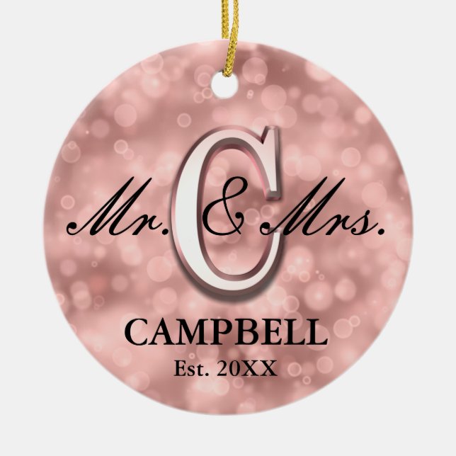 Ornamento De Cerâmica Rosa Dourado - Novo personalizado (Frente)