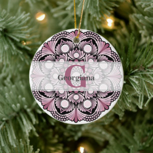 Ornamento De Cerâmica Rosa Dusky Personalizado Boho Floral Dot Mandala