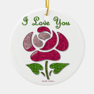 Ornamento De Cerâmica Rosa Estêncil Rosa Eu Te Amo