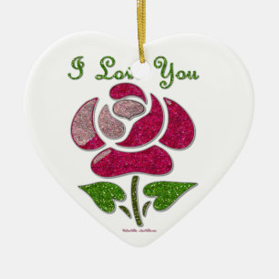 Ornamento De Cerâmica Rosa Estêncil Rosa Eu Te Amo