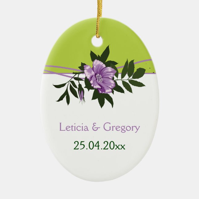 Ornamento De Cerâmica Rosa floral de purpl selvagem (Frente)