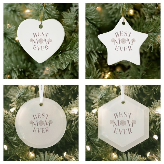 Ornamento De Cerâmica Rosa Floral Melhor Mãe (Pink Floral Best Mom Ever ornaments)