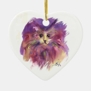 Ornamento De Cerâmica ROSA GATINHO, RETRATO DE GATA Gema de ametista