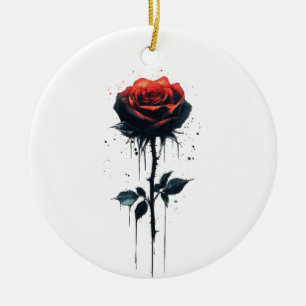 Ornamento De Cerâmica Rosa Gotejante de Sangue: Arte Floral Gótica