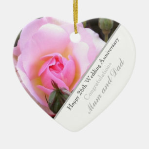 Ornamento De Cerâmica Rosa Heart do 26º aniversário de casamento