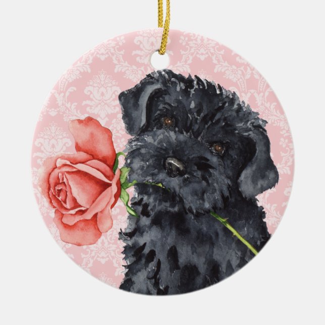 Ornamento De Cerâmica Rosa Kerry Blue Terrier namorados (Frente)