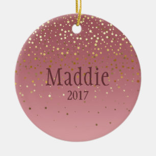 Ornamento De Cerâmica Rosa Marsala Stars Design