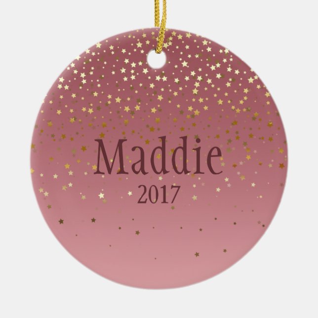 Ornamento De Cerâmica Rosa Marsala Stars Design (Frente)