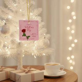 Ornamento De Cerâmica Rosa personalizada Feliz Dia dos Namorados
