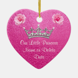 Ornamento De Cerâmica Rosa personalizado nosso pequeno uma princesa