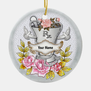 Ornamento De Cerâmica Rosa personalizado RX Mortar Pestle Ornament