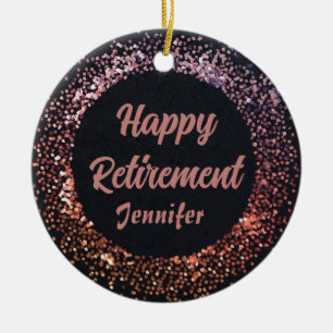 Ornamento De Cerâmica Rosa preto Dourado Desejando a você uma aposentado