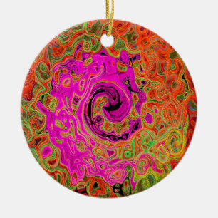 Ornamento De Cerâmica Rosa Quente Groovy Abstrato Retro Líquido Turbilhã