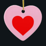 Ornamento De Cerâmica Rosa Romântico Vermelho Pastel Rosa<br><div class="desc">Simples coração vermelho quente sobre fundo cor-de-rosa pastel. Ideia gráfica de decoração projetada. Forma estética comumente usada para representar amor,  apoio,  laços estreitos,  amizade e admiração.</div>