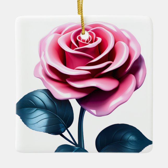 Ornamento De Cerâmica Rosa Rosa Grande (Frente)