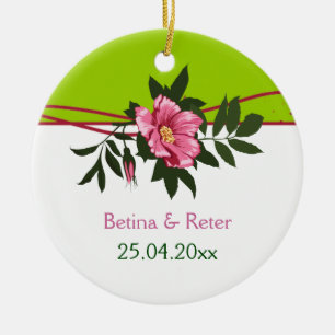 Ornamento De Cerâmica Rosa rosa selvagem rosa verde limão de casamento f