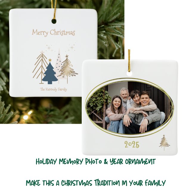 Ornamento De Cerâmica Rosa Verde Branco e Douradas Árvores de Natal (Criador carregado)