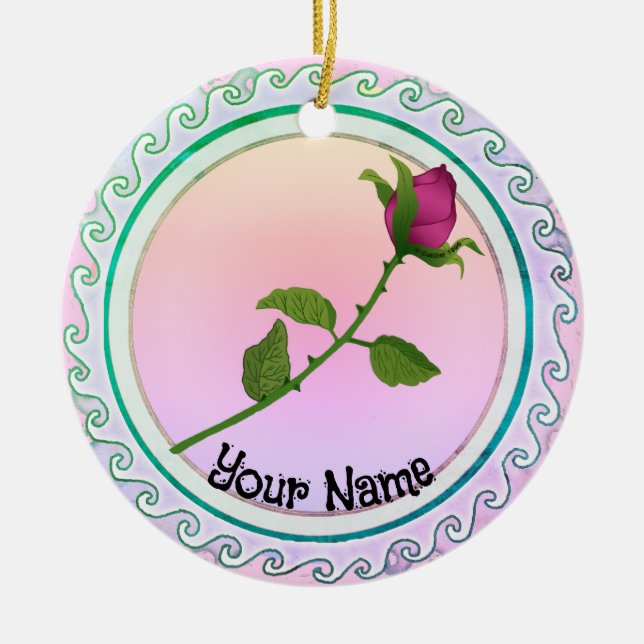 Ornamento De Cerâmica Rosa vermelha (Frente)