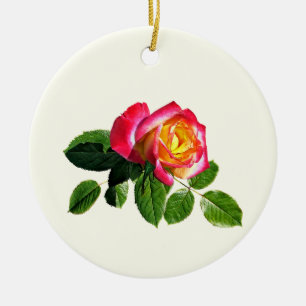 Ornamento De Cerâmica Rosa vermelha com Ouro amarelo central