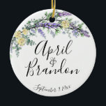 Ornamento De Cerâmica Rosas amarelas lavandas e Eucalyptus<br><div class="desc">Um design elegante e vintage com rosas amarelas, eucalipto e lavanda pintada com aquarela romântica. Personalizável - Para começar a alterar o nome, clique em "Personalizar este modelo" e edite o texto nas caixas modelo. Para acessar as ferramentas de edição mais avançadas, role para baixo até "Clique para personalizar mais"....</div>