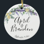 Ornamento De Cerâmica Rosas amarelas lavandas e Eucalyptus<br><div class="desc">Um design elegante e vintage com rosas amarelas, eucalipto e lavanda pintada com aquarela romântica. Personalizável - Para começar a alterar o nome, clique em "Personalizar este modelo" e edite o texto nas caixas modelo. Para acessar as ferramentas de edição mais avançadas, role para baixo até "Clique para personalizar mais"....</div>