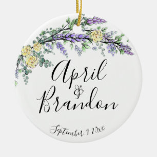 Ornamento De Cerâmica Rosas amarelas lavandas e Eucalyptus