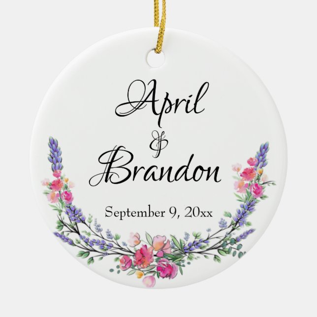 Ornamento De Cerâmica rosas amarelas-rosa lavandas e Eucalyptus (Frente)