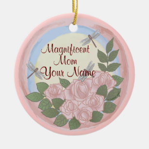 Ornamento De Cerâmica Rosas de Libélula Mamãe