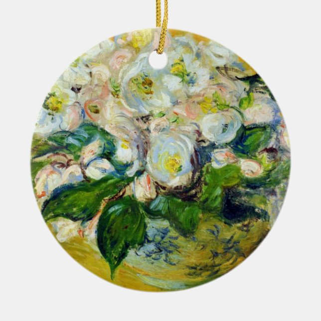 Ornamento De Cerâmica Rosas de Natal (por Claude Monet) (Frente)