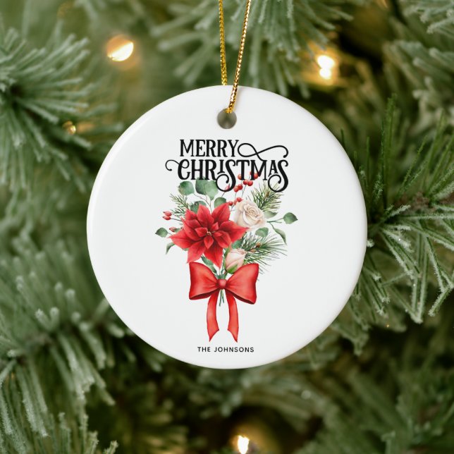 Ornamento De Cerâmica Rosas de Poinsettia Buquê de Flor de Natal (Árvore)