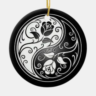 Ornamento De Cerâmica Rosas de Yin Yang, pretos