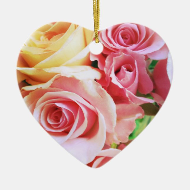 Ornamento De Cerâmica Rosas do coração fechado (Frente)
