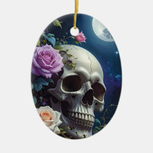 Ornamento De Cerâmica Rosas enluaradas Caveira