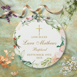 Ornamento De Cerâmica Rosas Florais Batismo Menino Menina Personalizado