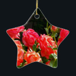 Ornamento De Cerâmica Rosas florais cor-de-laranja-rosa Elegante<br><div class="desc">jardim de rosa de coral romântico - foto de H Cooper</div>